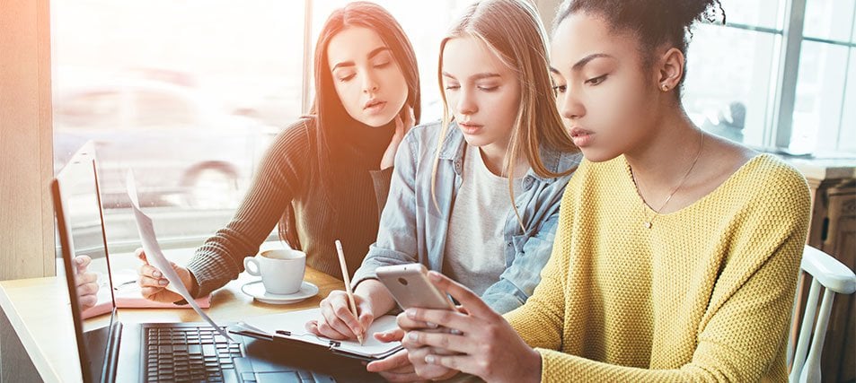 group of female students calculating