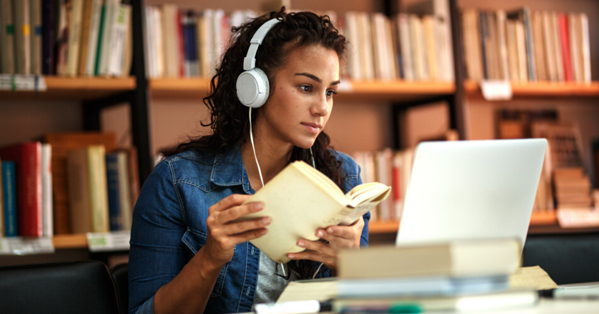 Female college student in library