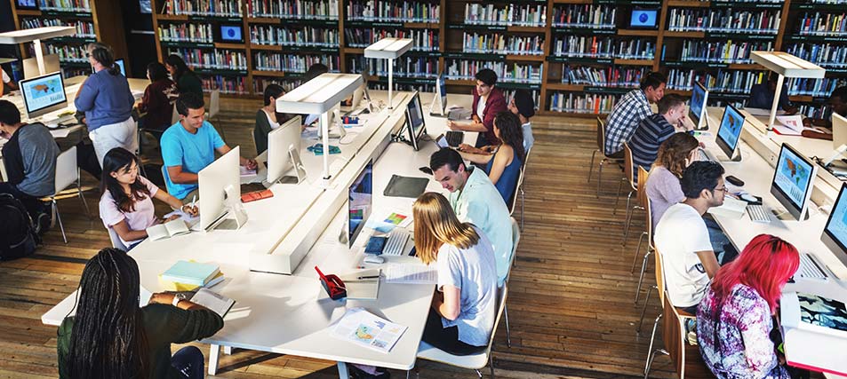 students in a college library
