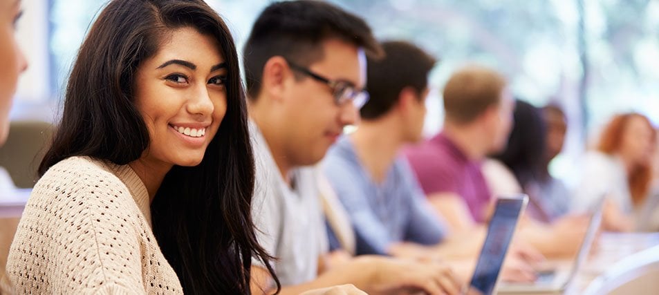 female college student in foreground