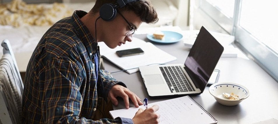 male student studying