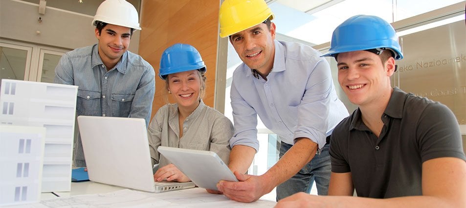 students in construction hats