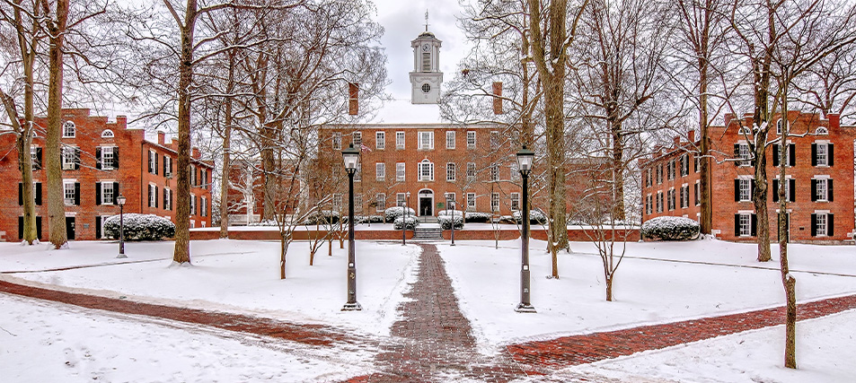 Snowy college campus