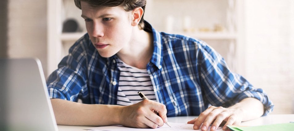 male student studying