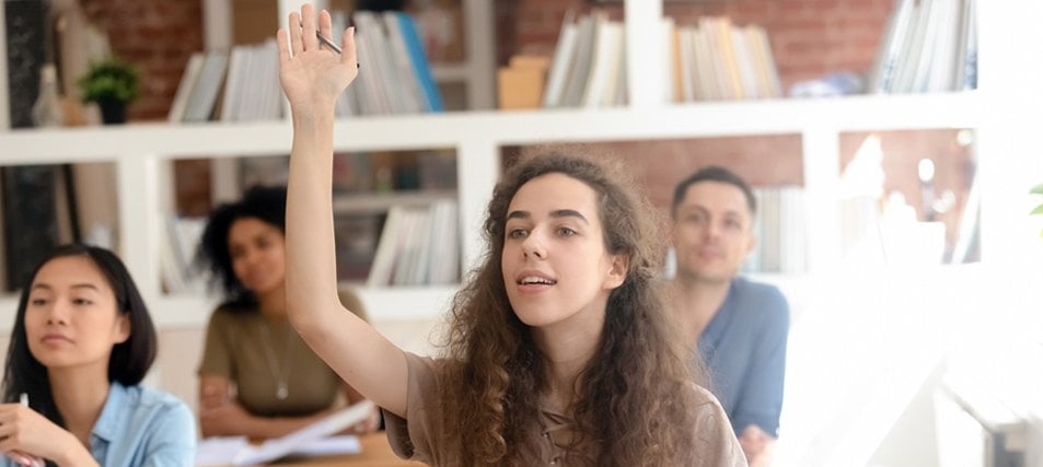 female student raising hand