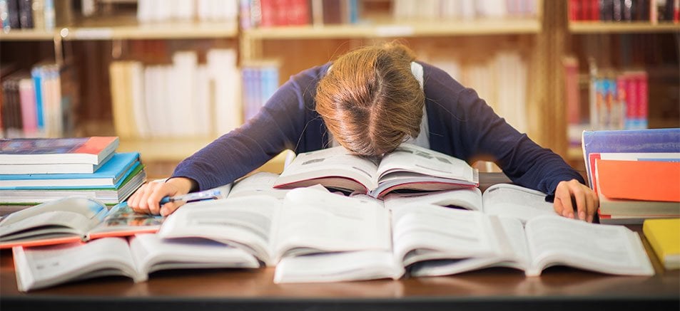 student in a library