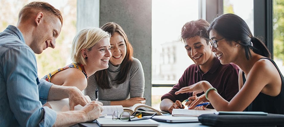 student group studying on campus