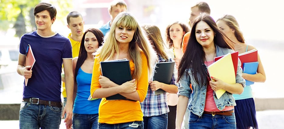 group of student walking