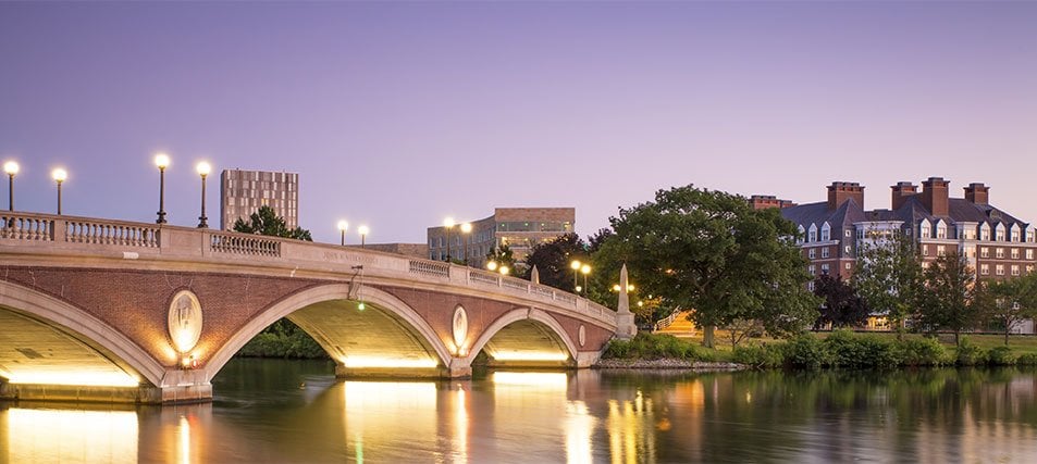 college campus at night