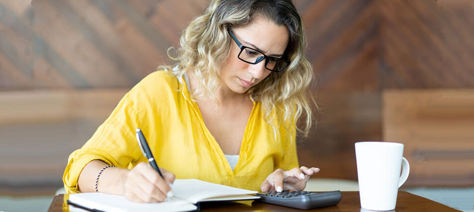 female student calculating