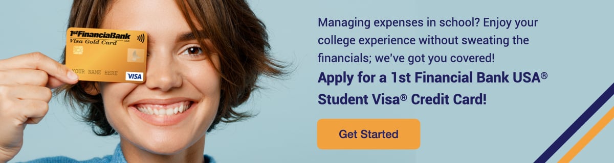 credit card ad with female holding 1fbusa's credit card